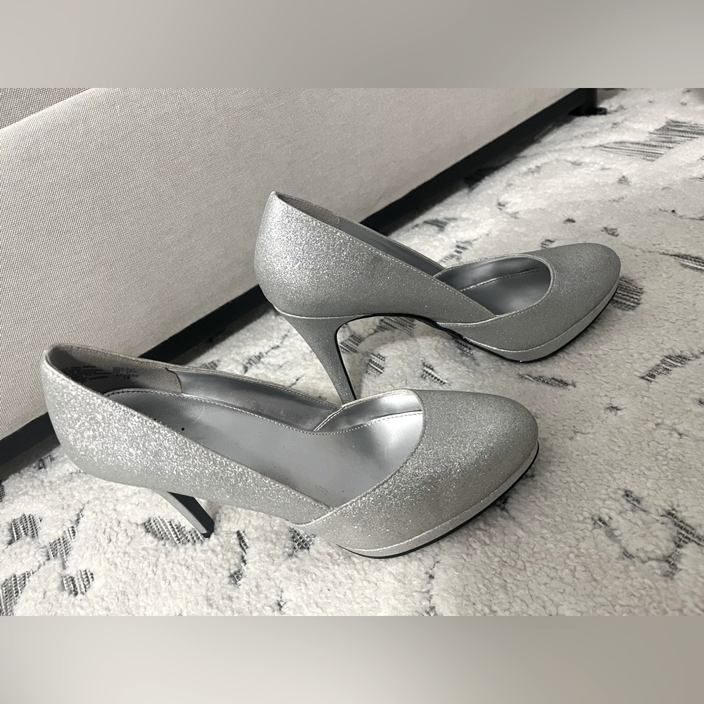Silver glitter heels